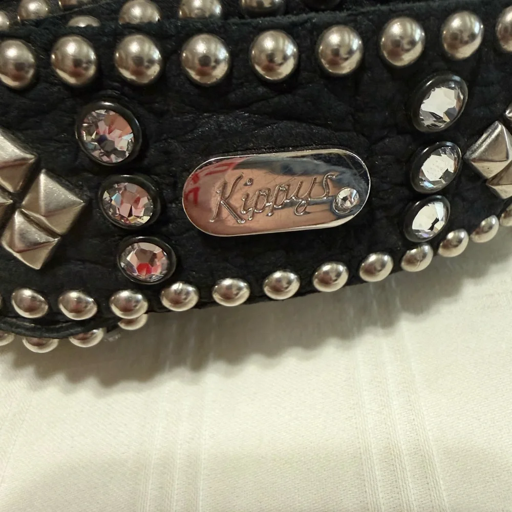 Kippys Black Studded Leather Belt with Crystal Accents